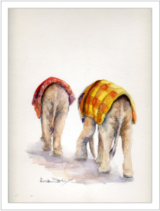 Watercolour image of elephants